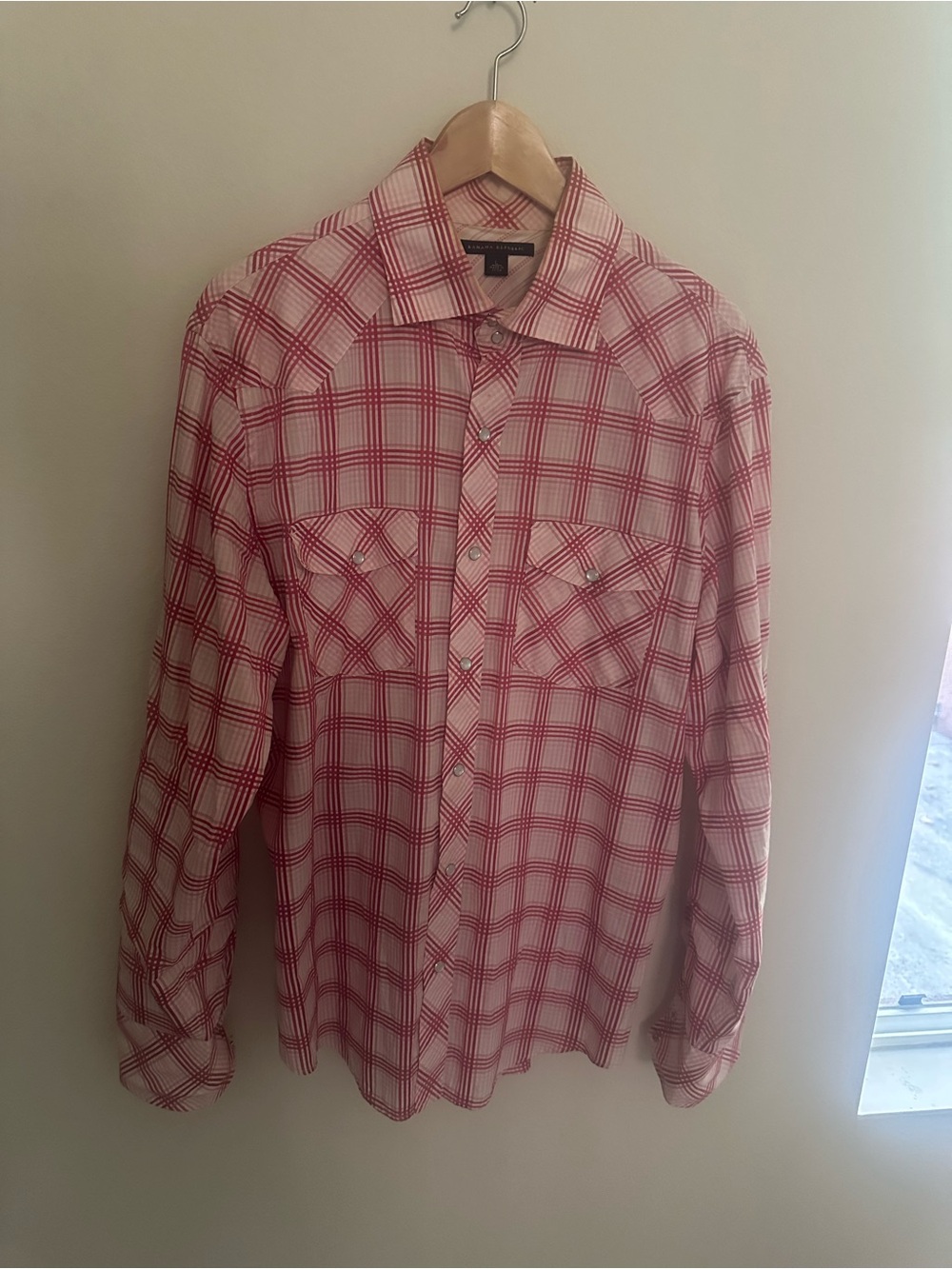 Banana Republic Red and White Plaid Button-Down Shirt